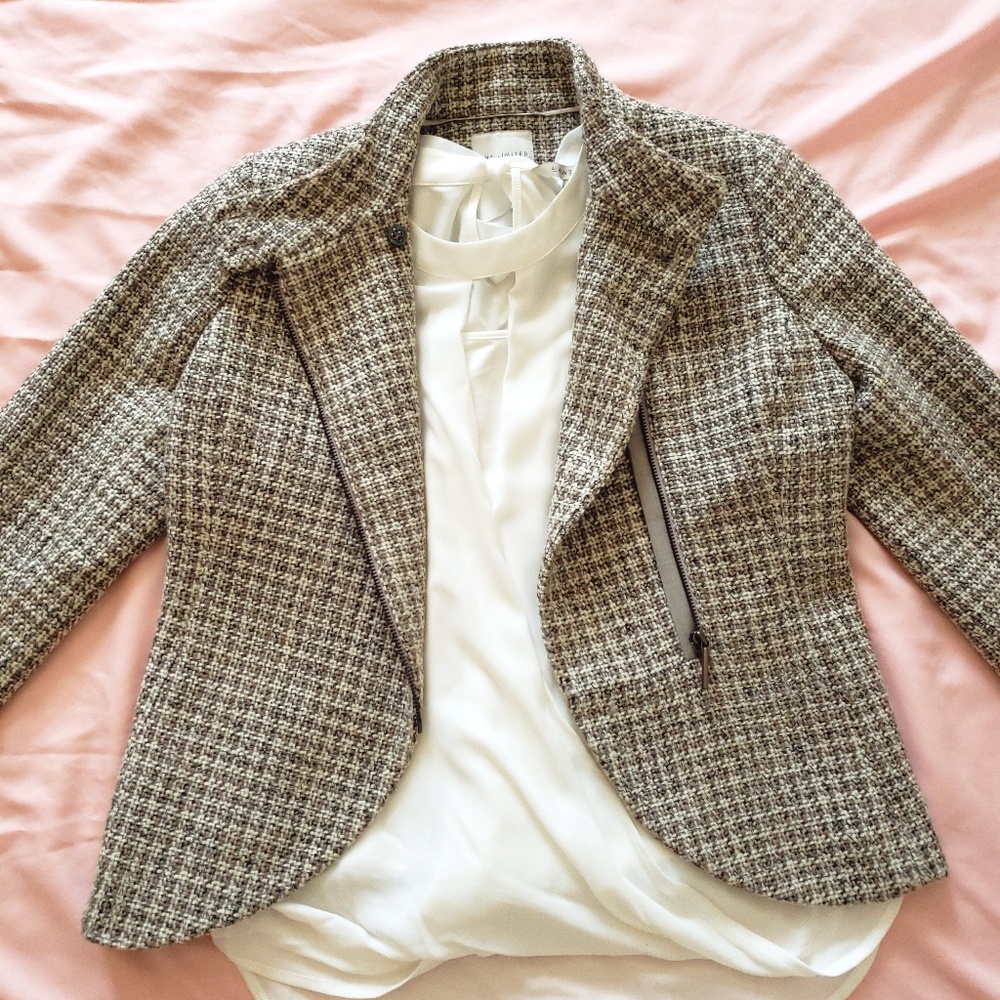 Scandal Collection Funnel Neck Tweed Jacket